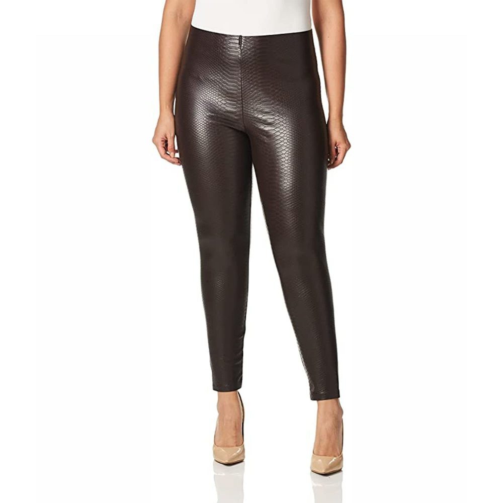 HUE Women's Sleek Effect High Waist Leggings, Chocolate Plum-Croco, Small